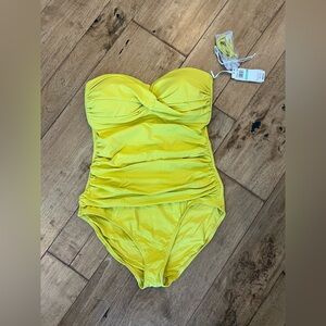 Strapless Yellow Ruched Kids One-Piece Swimsuit